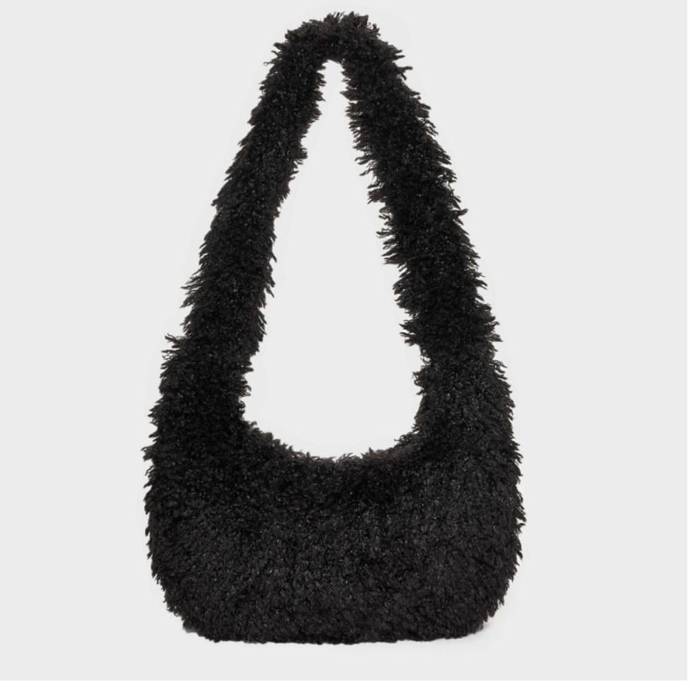 New! Slouchy Faux Fur Hobo Shoulder Handbag - Wild Fable, Black